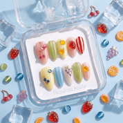 Summer Zest press-on nails – hand-painted reusable gel set by Handora