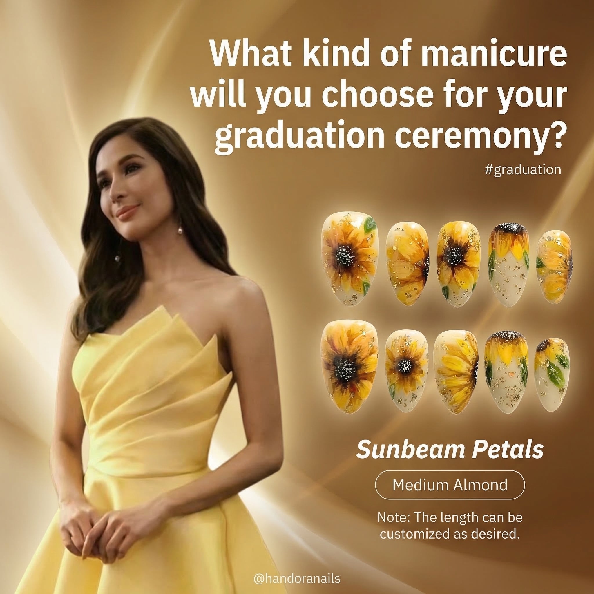 Sunbeam Petals press-on nails – hand-painted reusable gel set by Handora