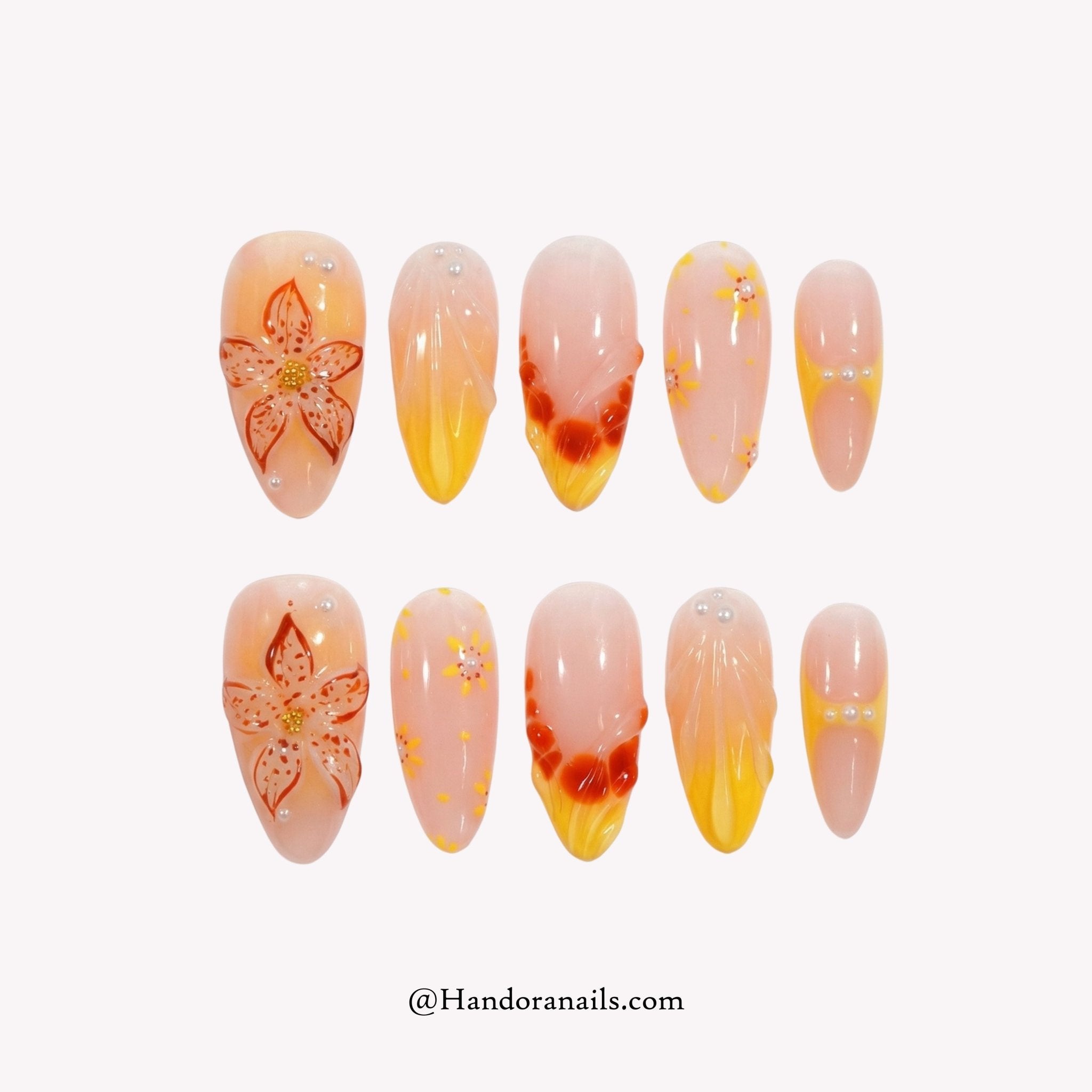 Sunkissed Bloom floral press-on nails by Handora