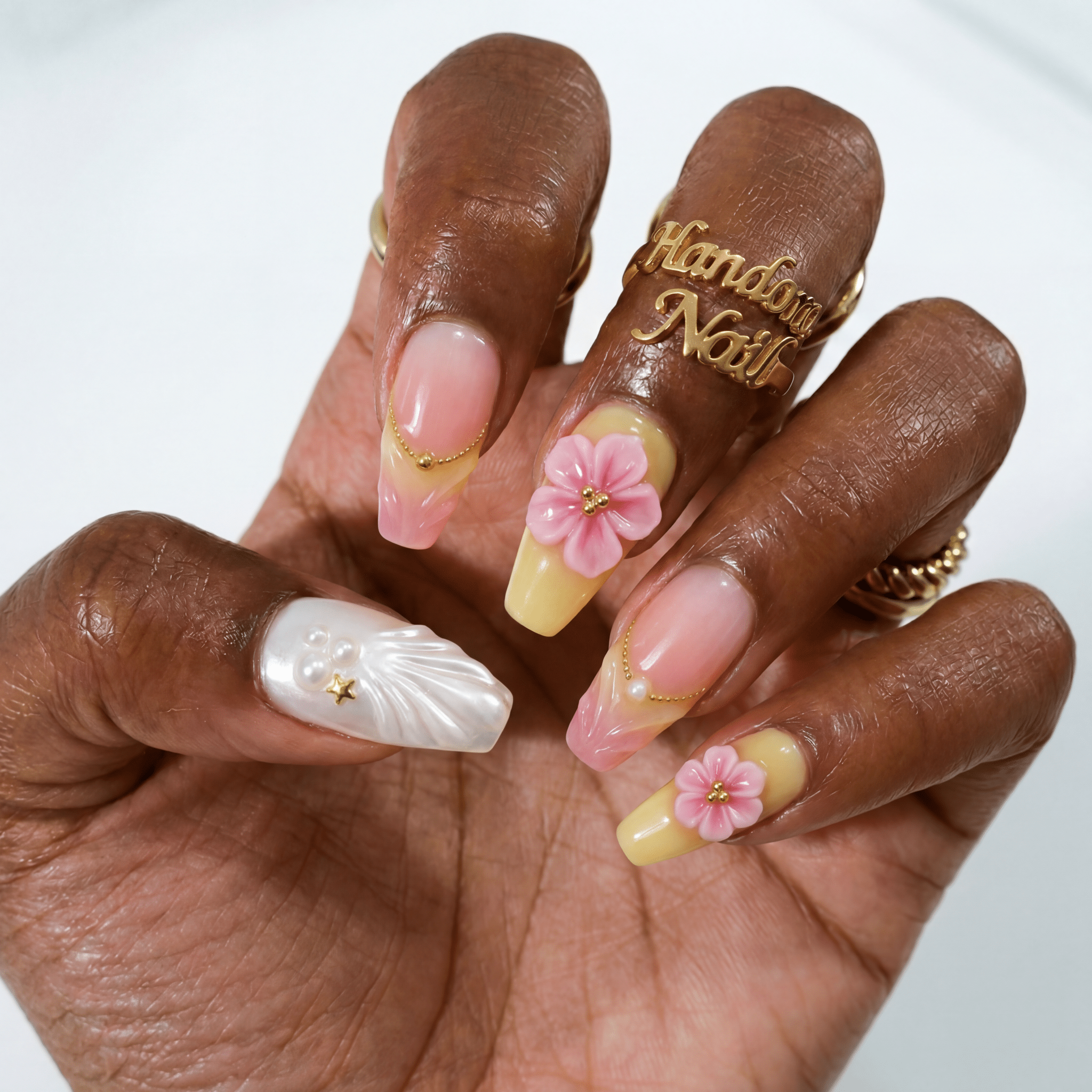 Sunlit Bloom - Handora Nails - 3D floral nailscoquette nailsflower nails