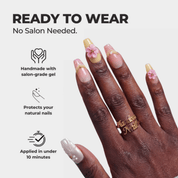 Sunlit Bloom press-on nails – design close-up by Handora