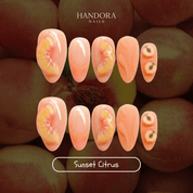Sunset Citrus press-on nails – design close-up by Handora
