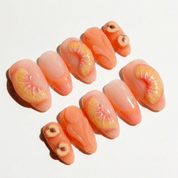 Sunset Citrus press-on nails – hand-painted reusable gel set by Handora