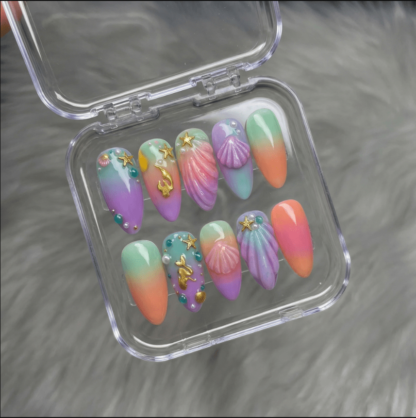 Sunset Mermaid full press-on nail set – sizes XS–L by Handora