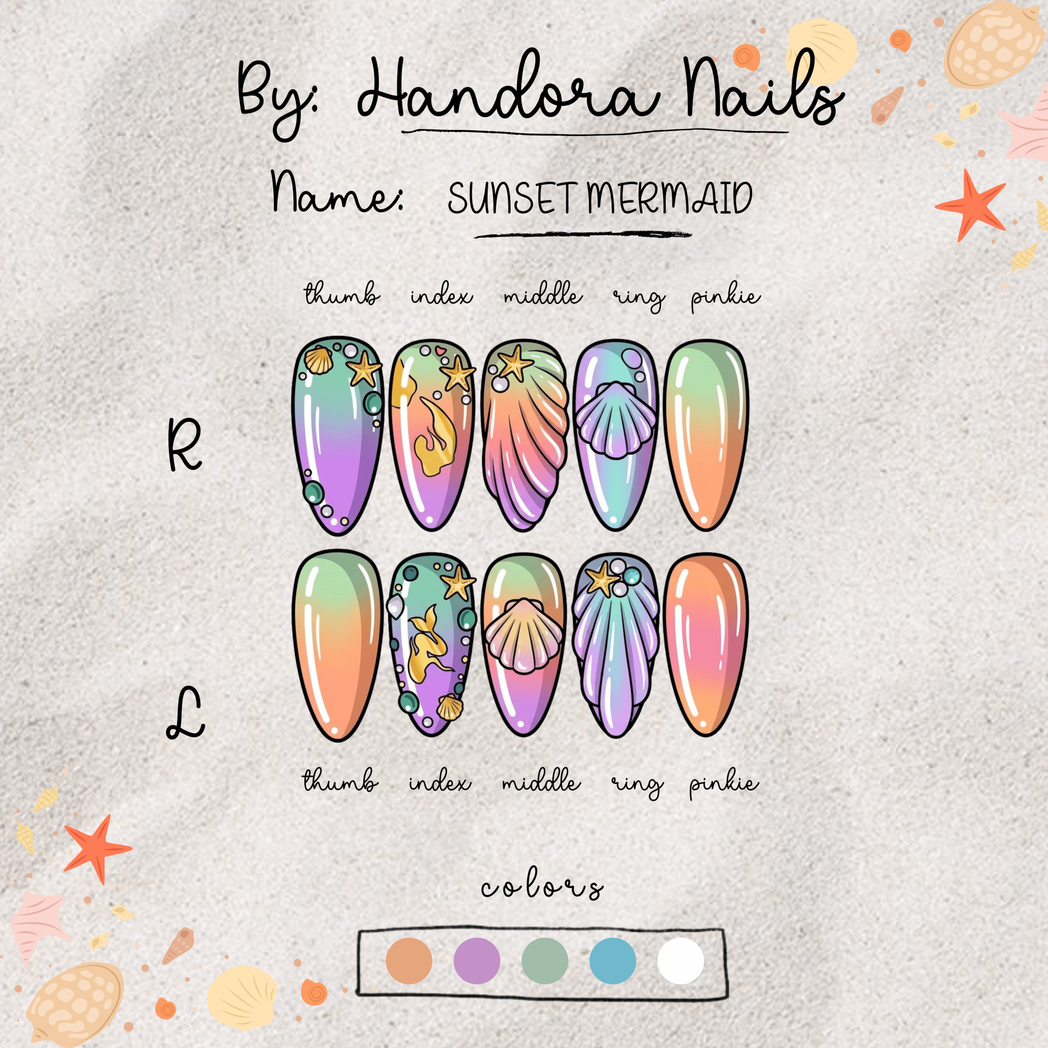 Sunset Mermaid press-on nails by Handora