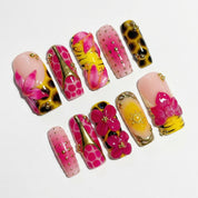 Sunset Safari press-on nails – hand-painted reusable gel set by Handora
