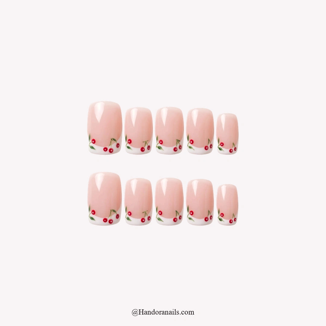 Sweet Berries Christmas press-on nails - white background by Handora Nails