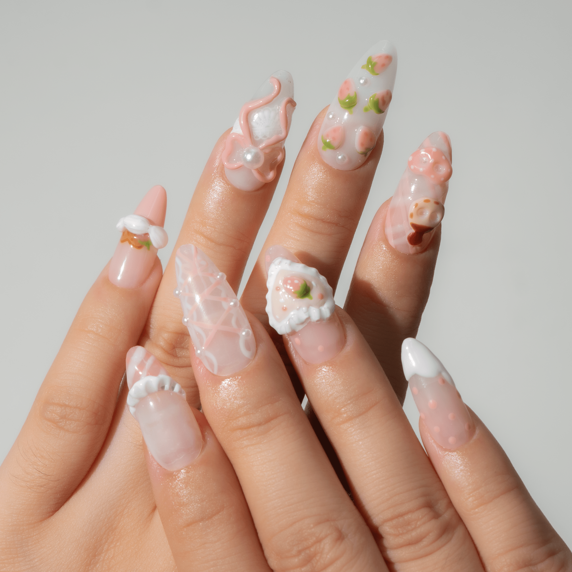 Sweet Berry press-on nails – hand-painted reusable gel set by Handora