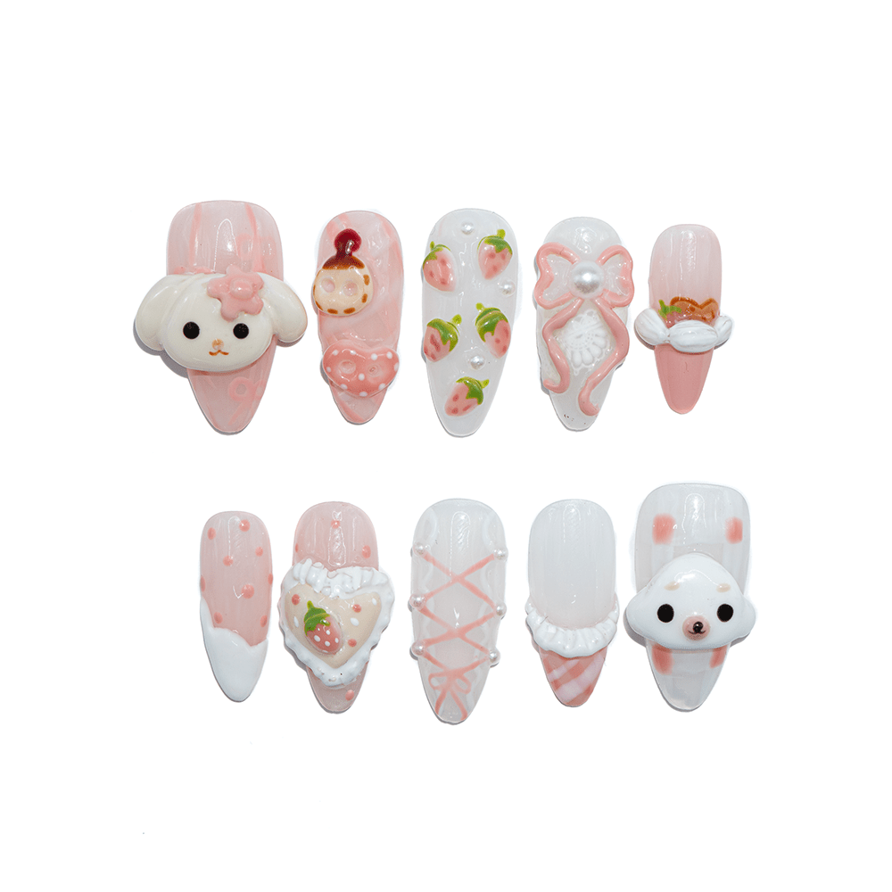 Sweet Berry almond kawaii press-on nails by Handora