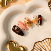 Sweet Dachshund almond press-on nails – design close-up by Handora