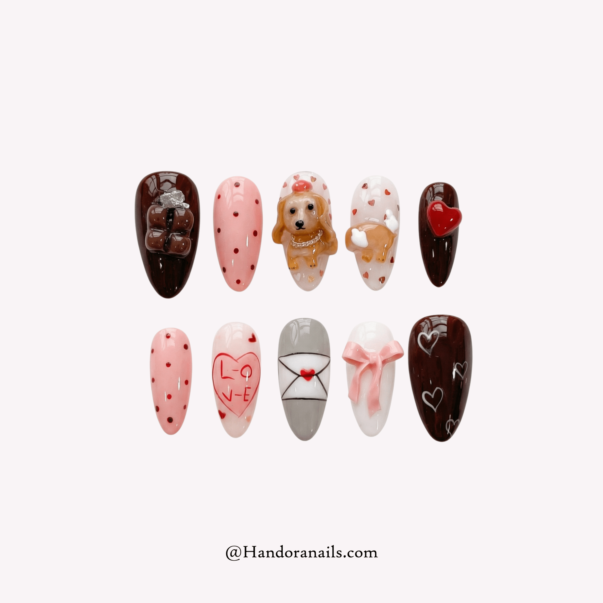 Sweet Dachshund almond 3d press-on nails by Handora