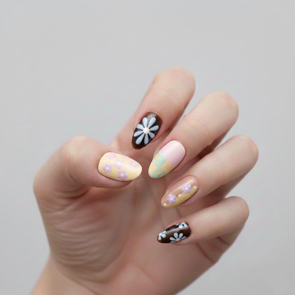 Sweet Decades press-on nails – hand-painted reusable gel set by Handora