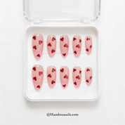 Sweet Glimmer almond press-on nails – design close-up by Handora