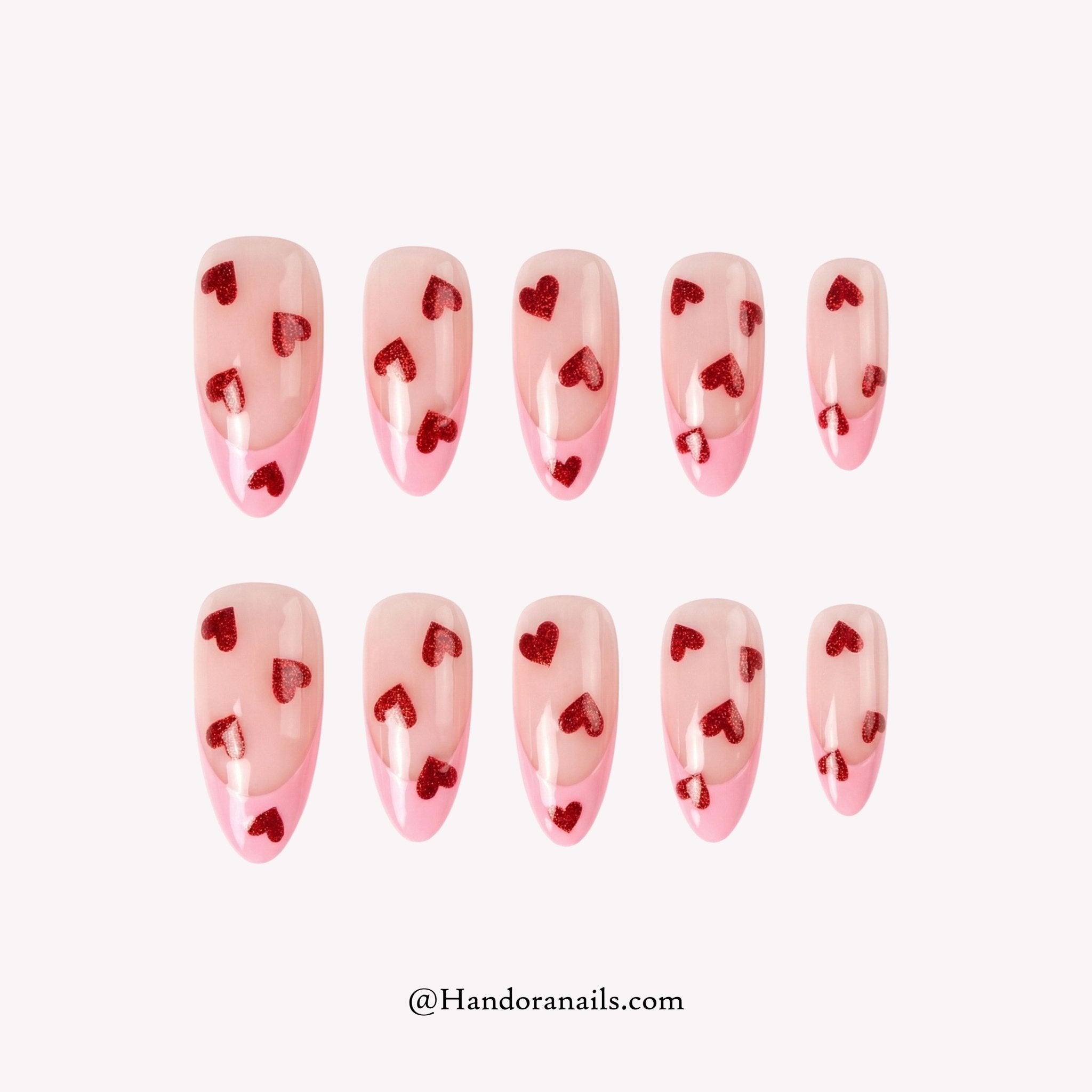 Sweet Glimmer almond press-on nails by Handora
