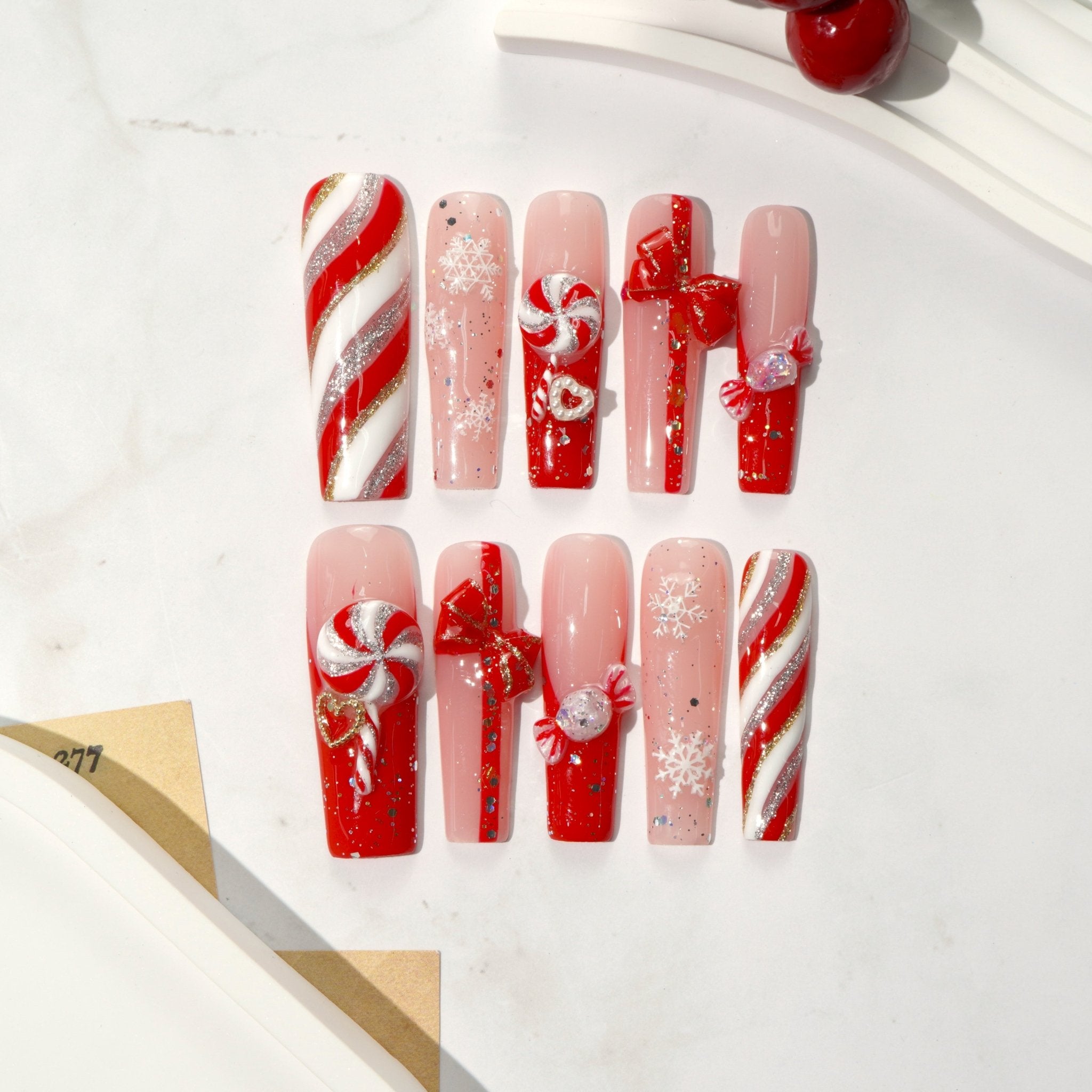 Sweet Noel square press-on nails by Handora