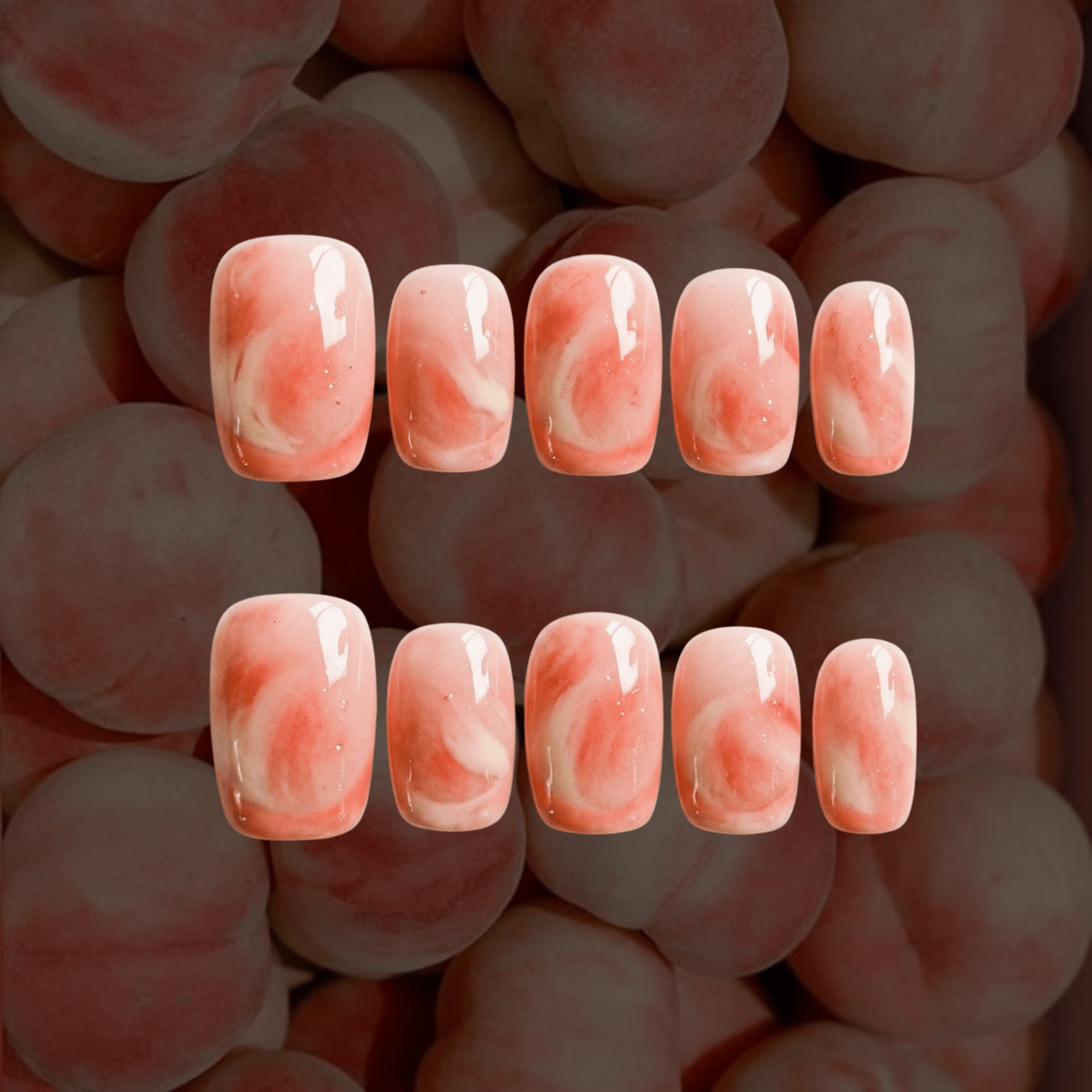 Sweet Peachy press-on nails – hand-painted reusable gel set by Handora