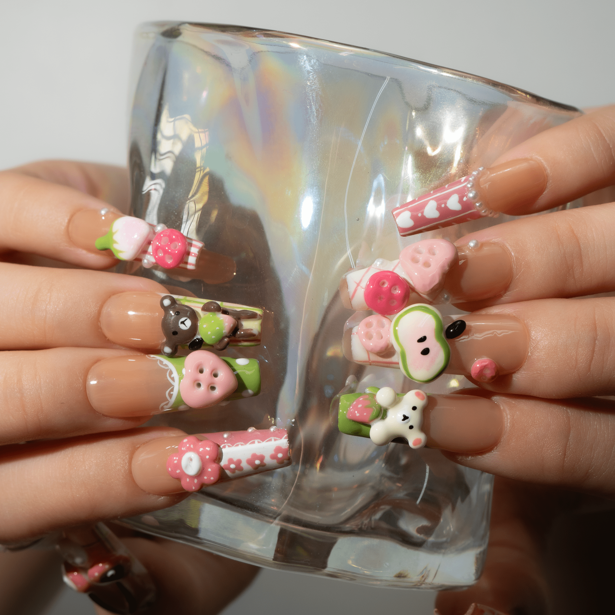 Sweet Picnic kawaii nail design – handmade press-on nails by Handora