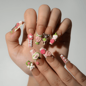 Sweet Picnic press-on nails – hand-painted reusable gel set by Handora