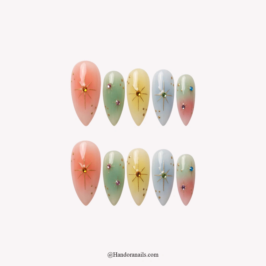 Sweet Sparkle Christmas press-on nails - white background with Handora Nails watermark