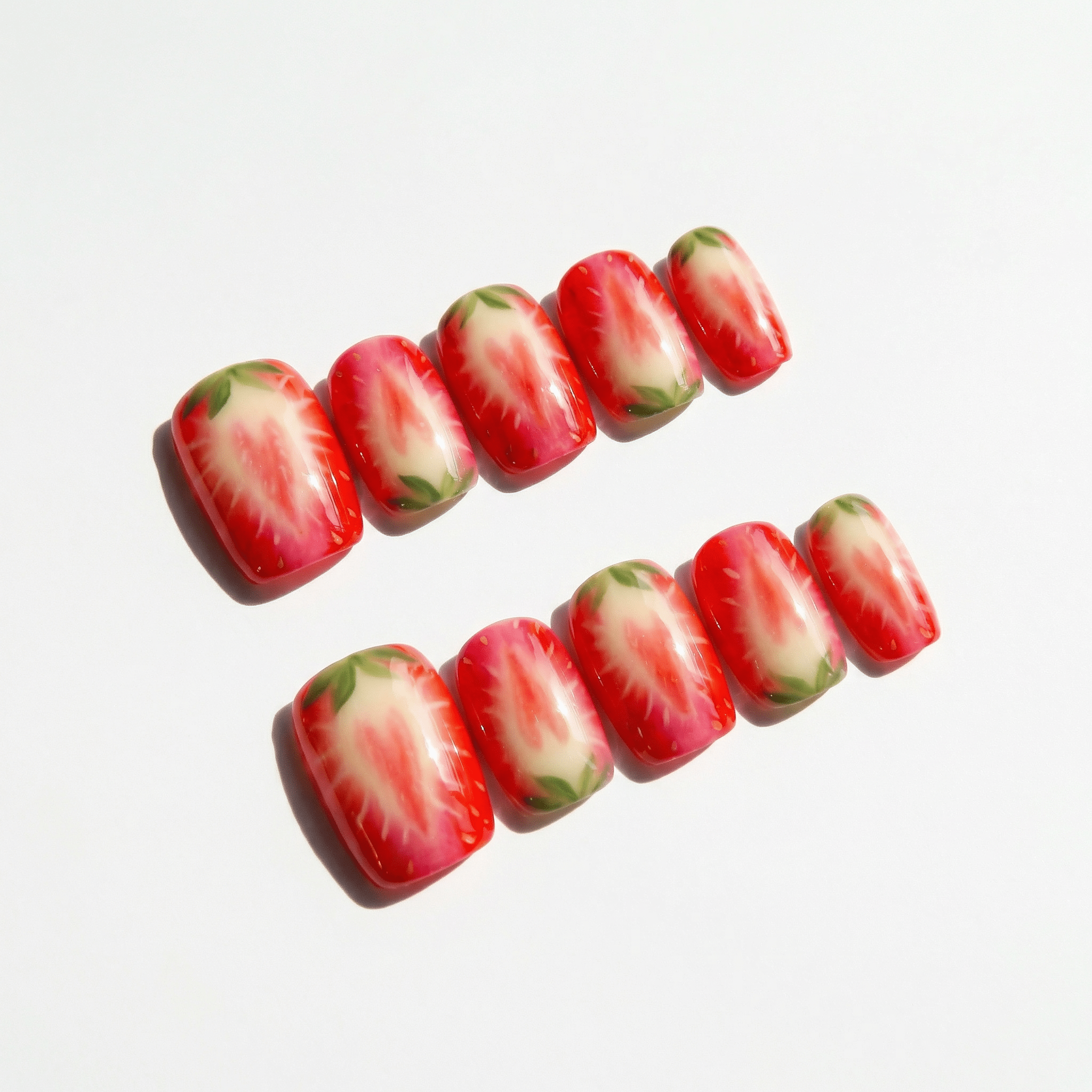 Sweet Strawberry press-on nails by Handora
