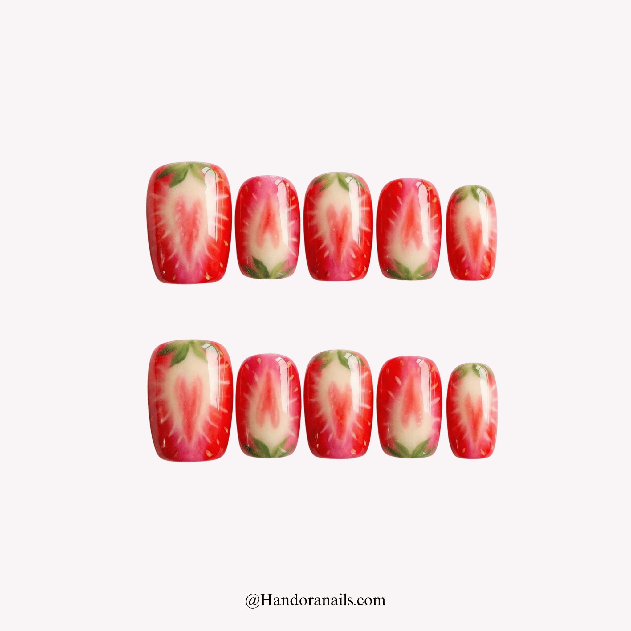 Sweet Strawberry press-on nails by Handora