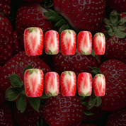 Sweet Strawberry press-on nails – hand-painted reusable gel set by Handora