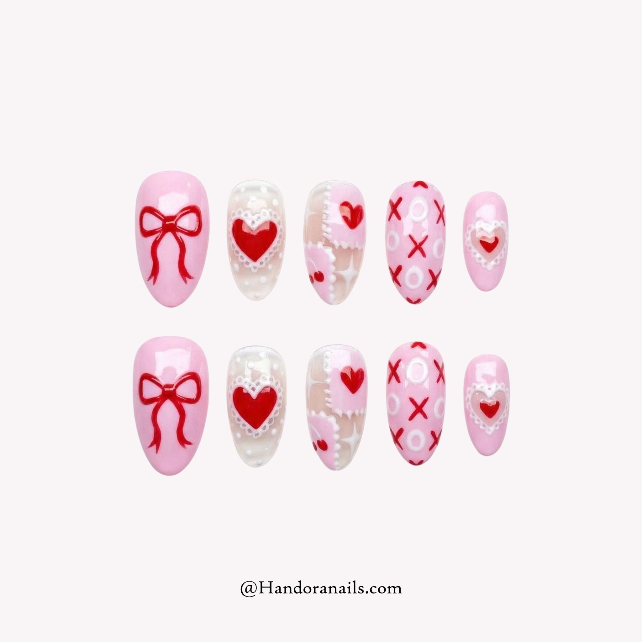 Sweetheart Bow oval 3d press-on nails by Handora