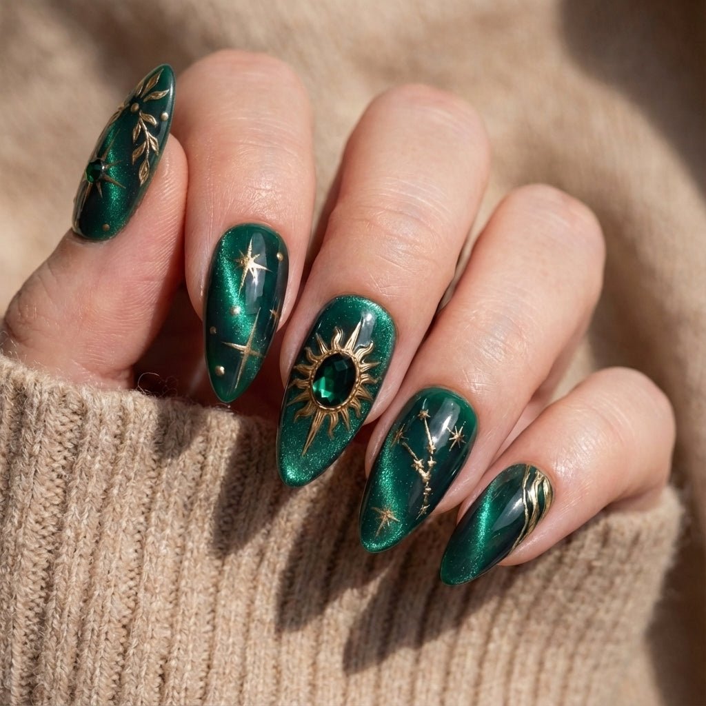 Taurus Bloom cat eye nail design – handmade press-on nails by Handora