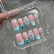 Teal Bloom full press-on nail set – sizes XS–L by Handora