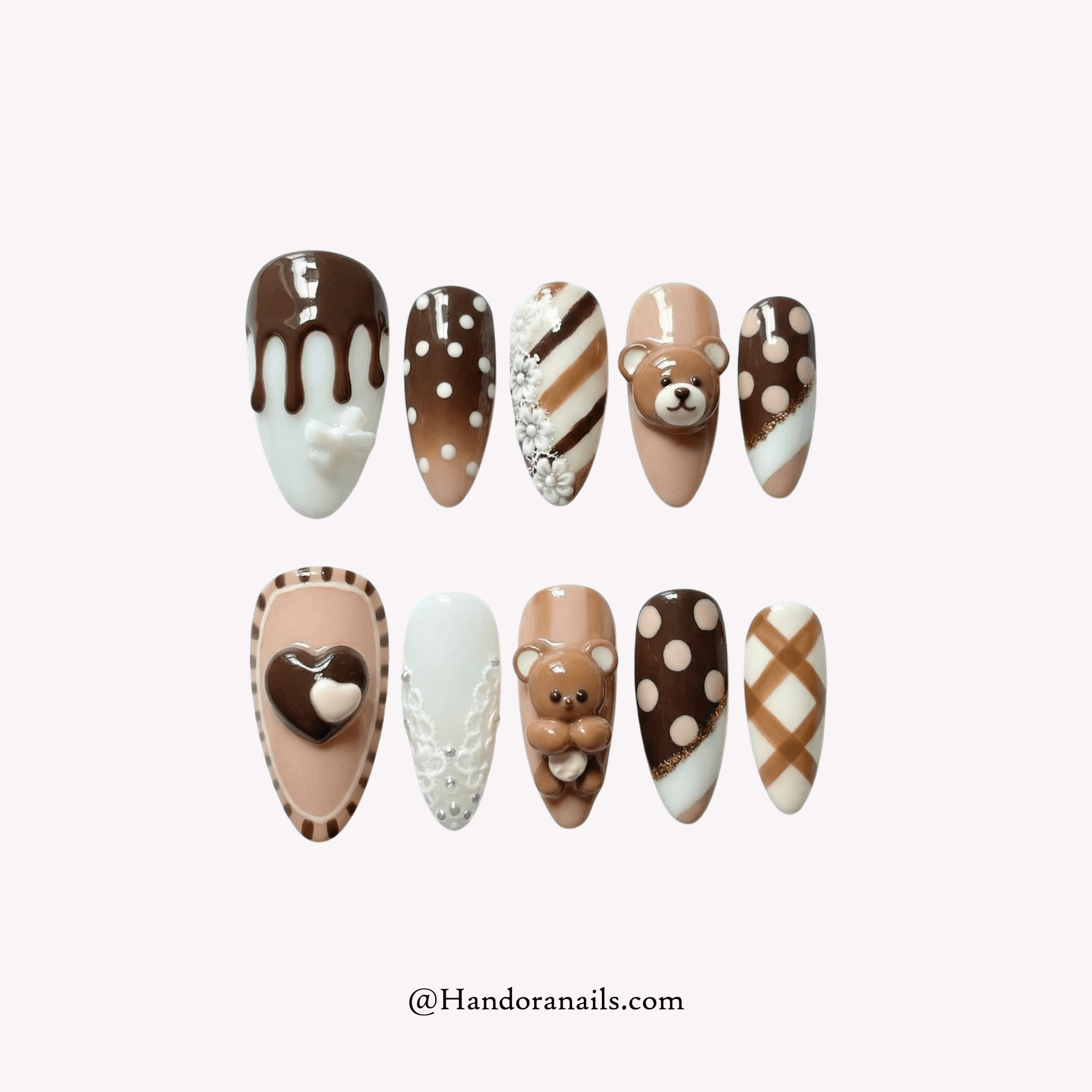 Teddy Confection 3d press-on nails by Handora