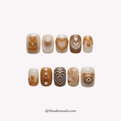 Teddy Latte full press-on nail set – sizes XS–L by Handora