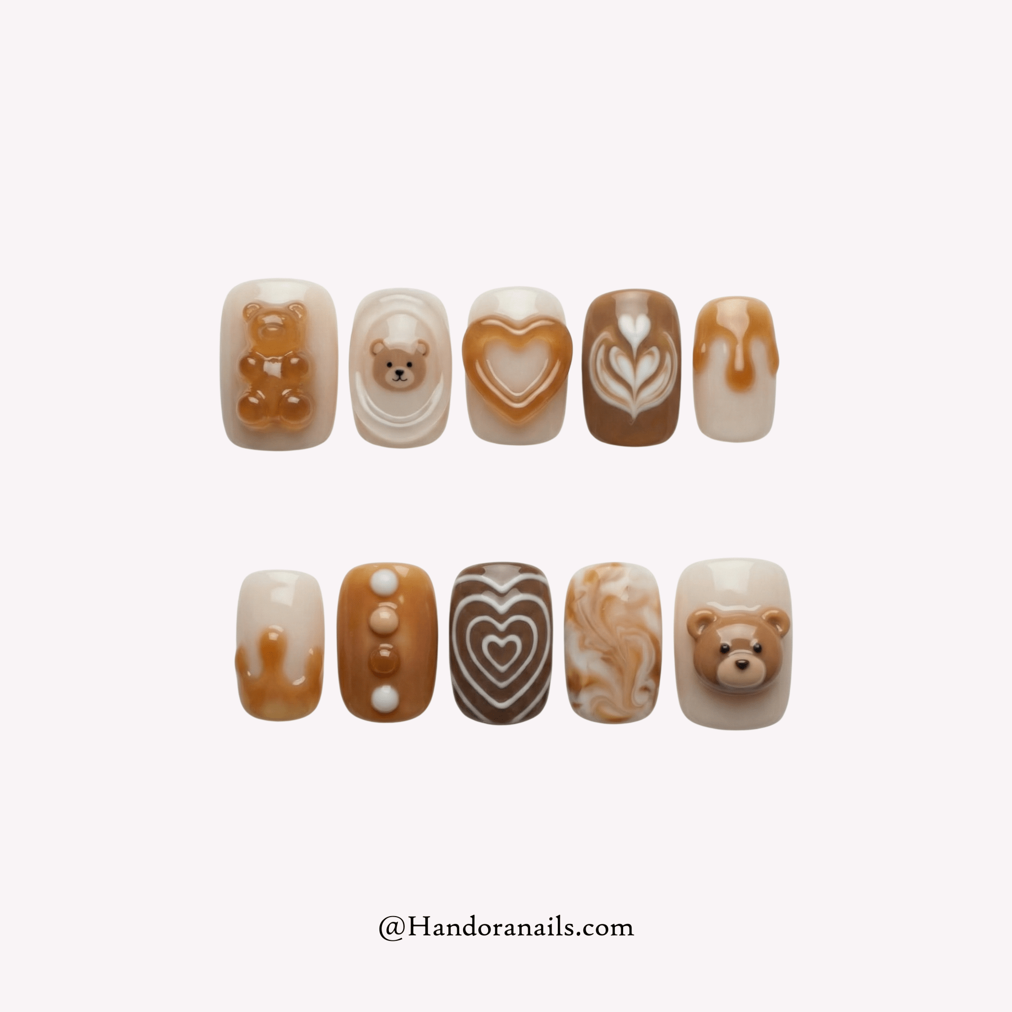 Teddy Latte full press-on nail set – sizes XS–L by Handora