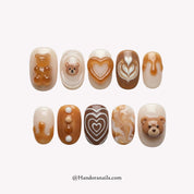 Teddy Latte round 3d press-on nails by Handora