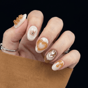 Teddy Latte press-on nails – hand-painted reusable gel set by Handora