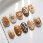 Teddy Latte 3d nail design – handmade press-on nails by Handora