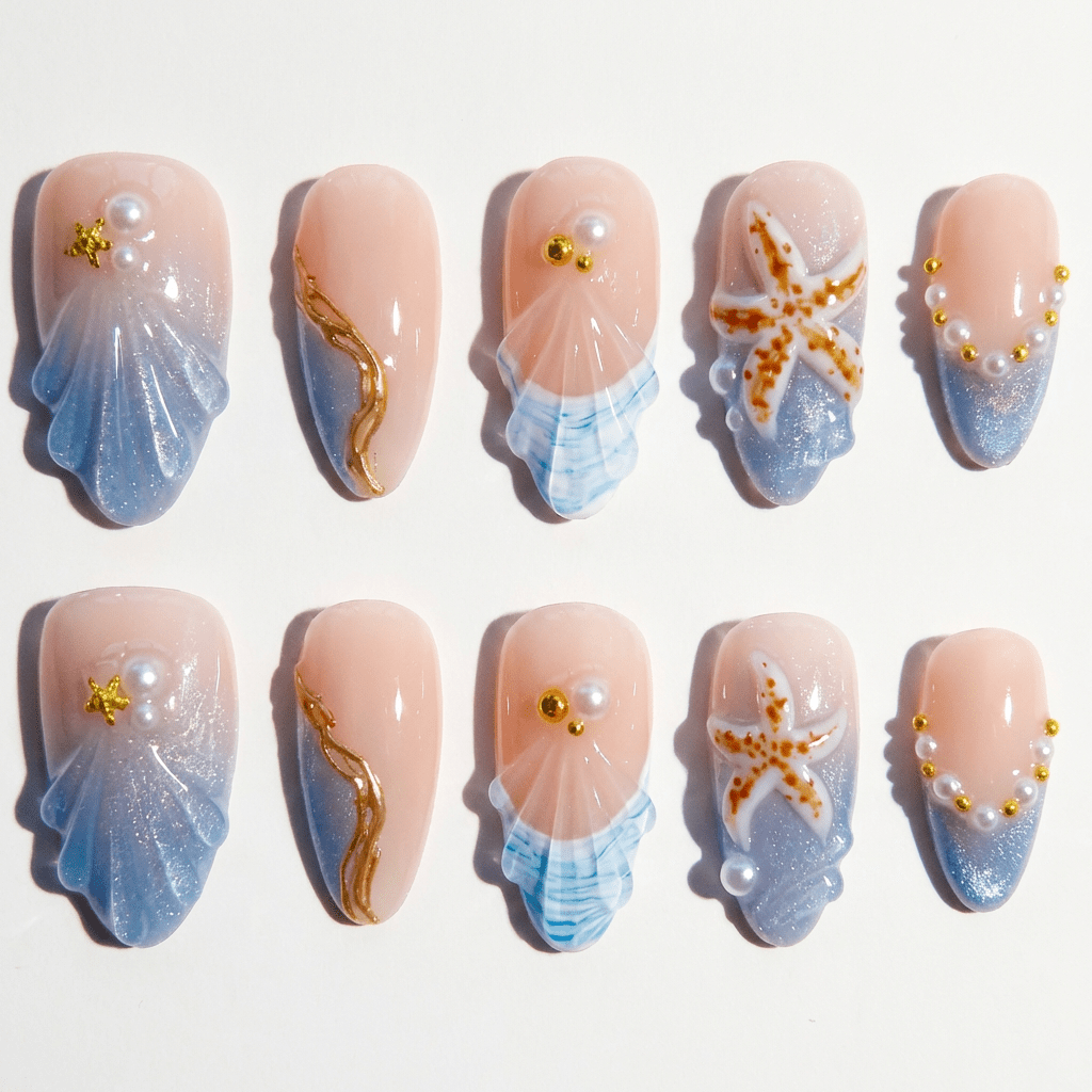 Thalassic Echo full press-on nail set – sizes XS–L by Handora
