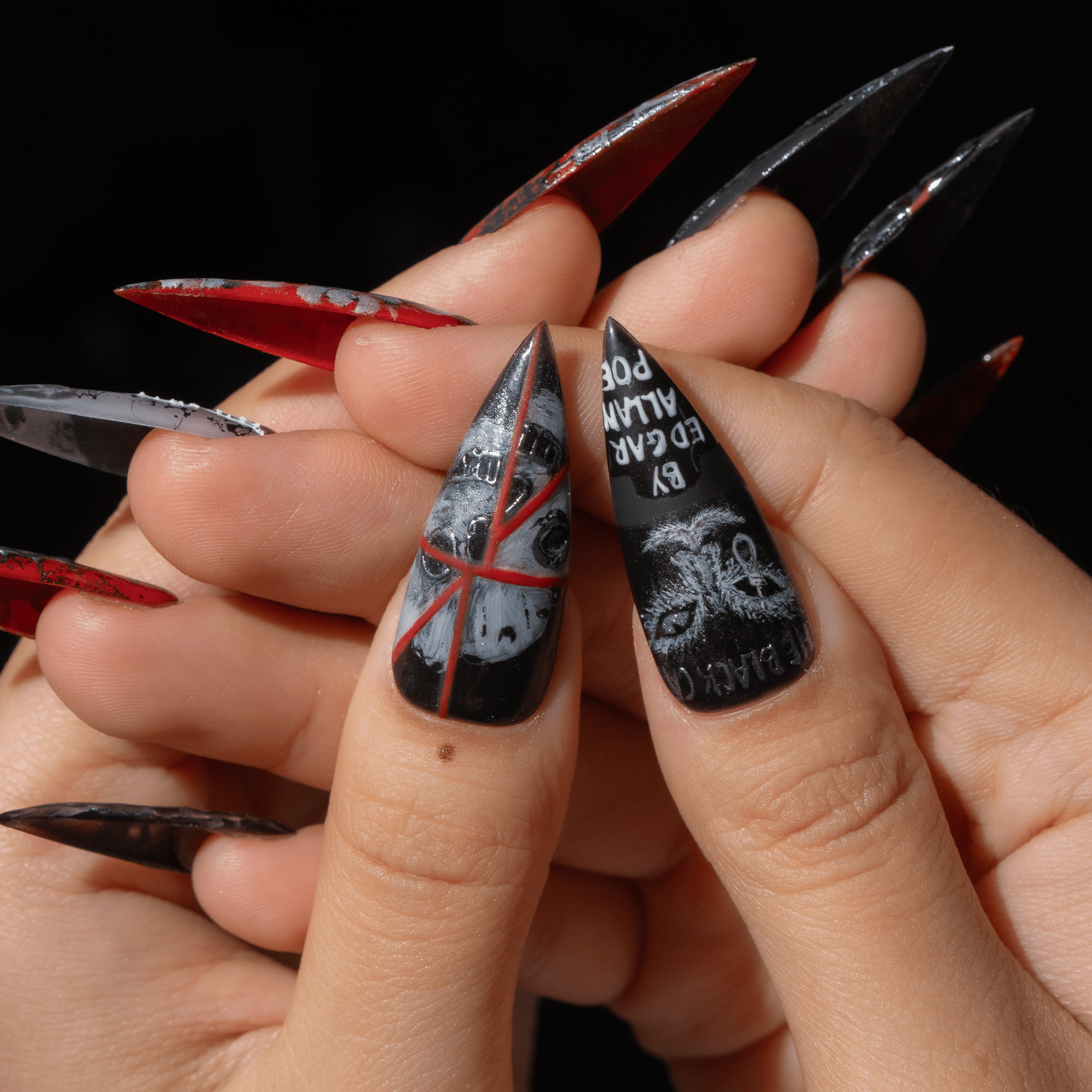 The Black Cat press-on nails – hand-painted reusable gel set by Handora