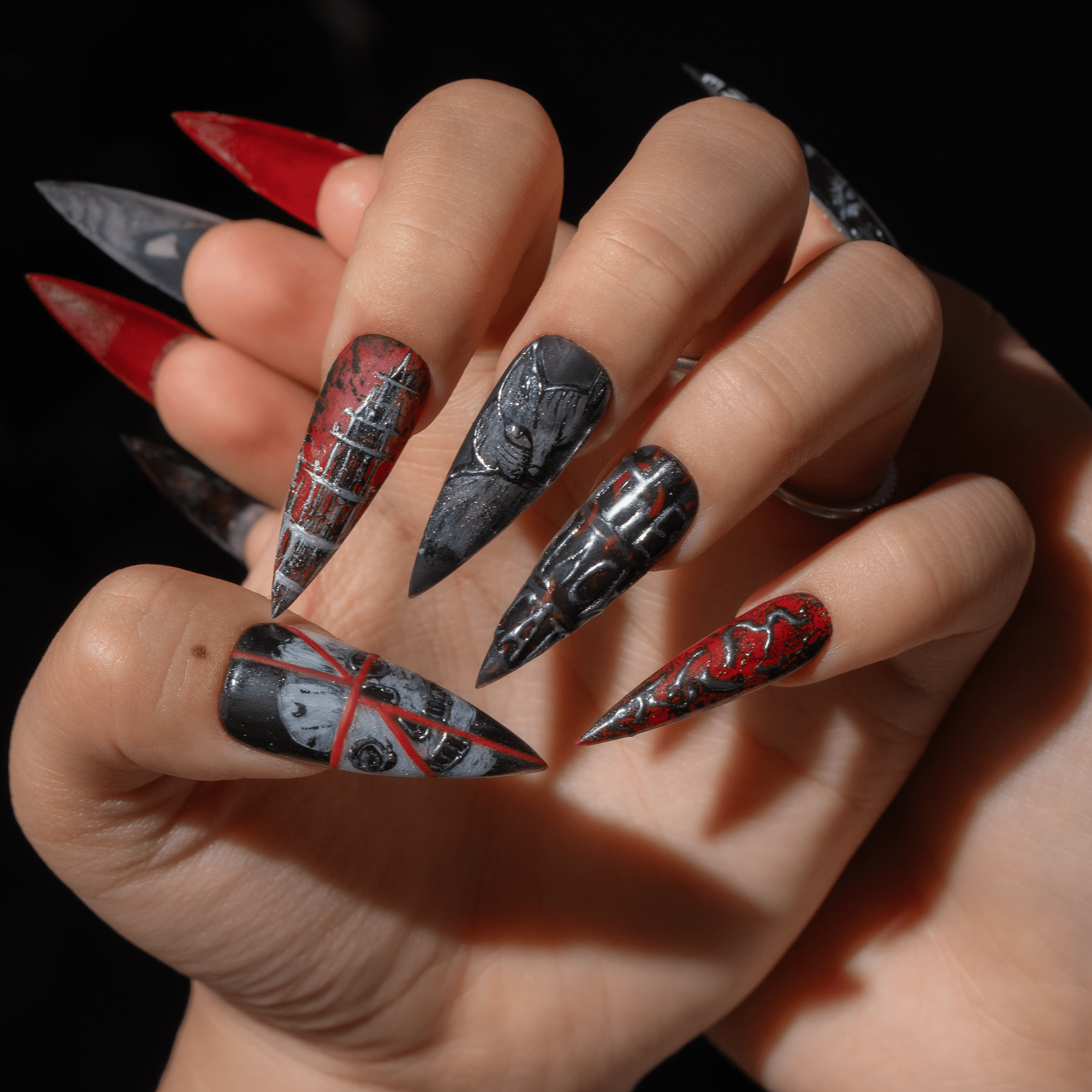 The Black Cat black gothic press-on nails by Handora