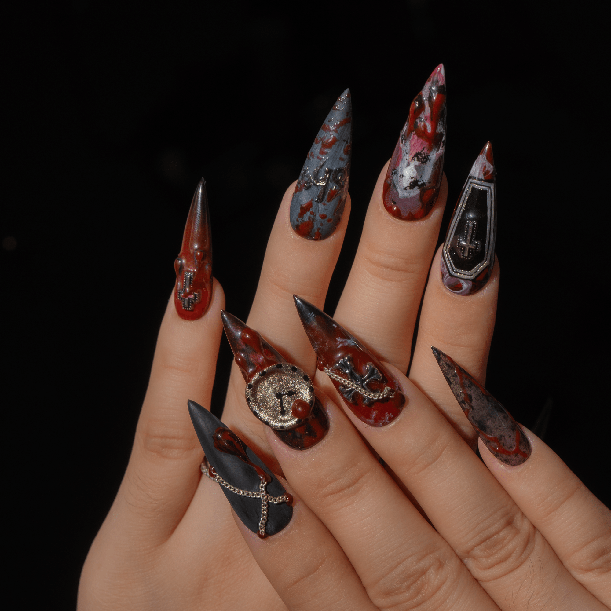 The Fall of the House of Usher press-on nails – design close-up by Handora