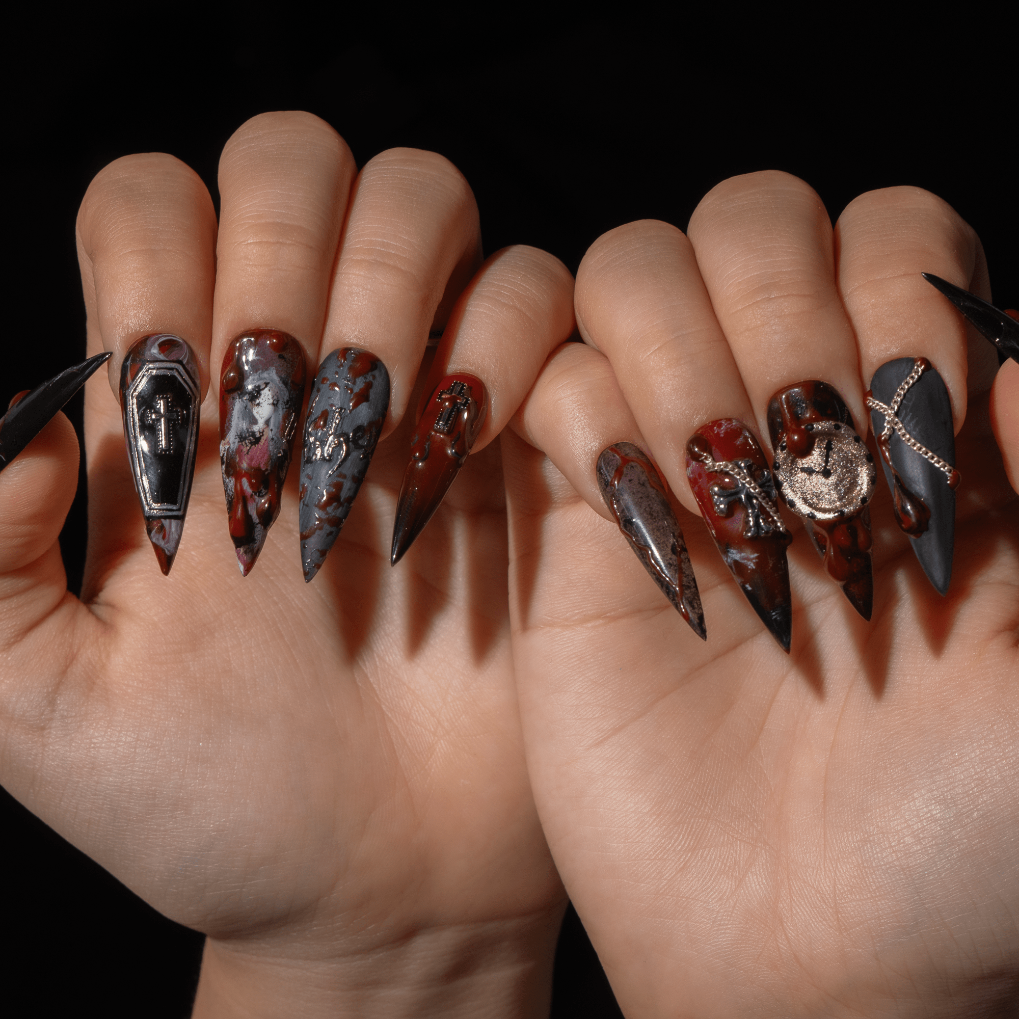 The Fall of the House of Usher gothic nail design – handmade press-on nails by Handora