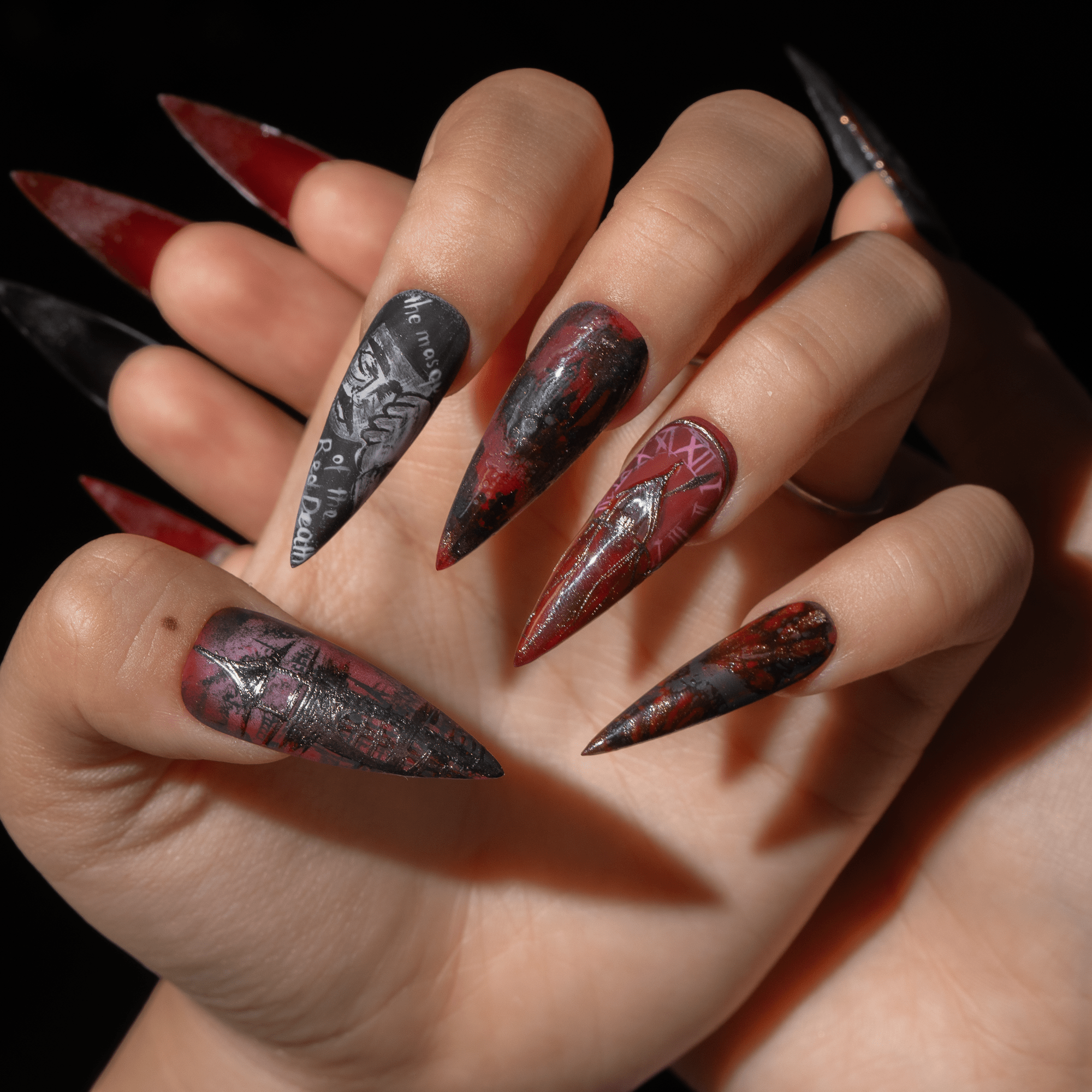 The Masque of the Red Death red gothic press-on nails by Handora
