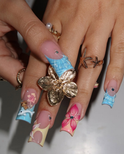 Ocean Hibiscus press-on nails – design close-up by Handora