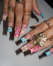 Ocean Hibiscus floral nail design – handmade press-on nails by Handora