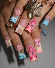 Ocean Hibiscus blue press-on nails by Handora
