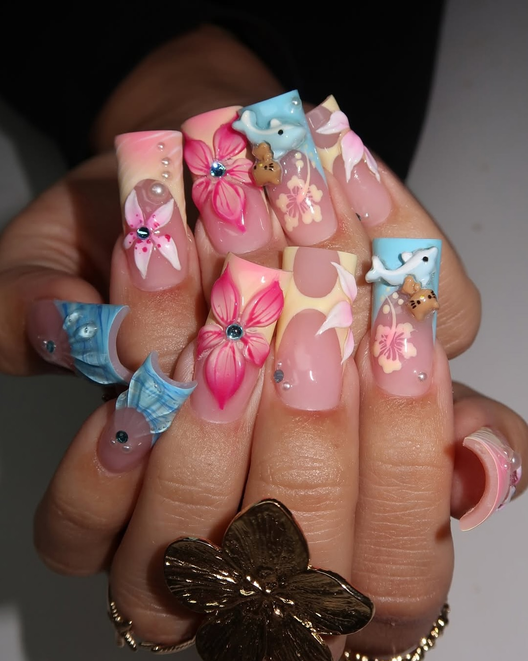 Ocean Hibiscus full press-on nail set – sizes XS–L by Handora