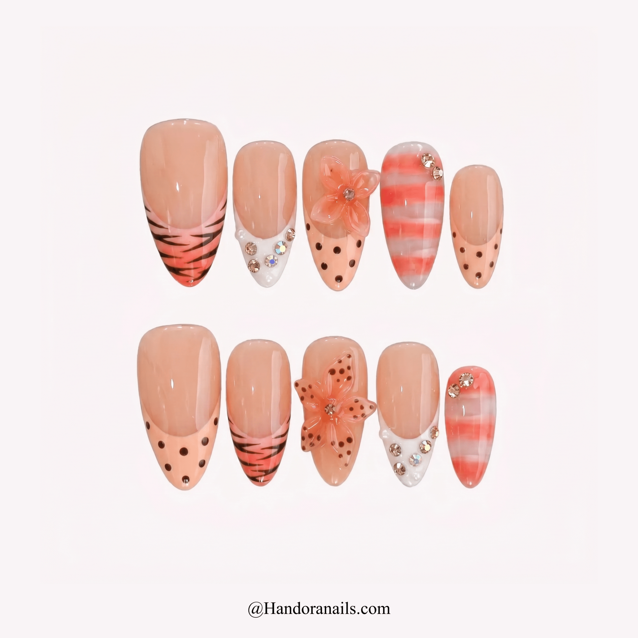 Tiger Blossom floral press-on nails by Handora