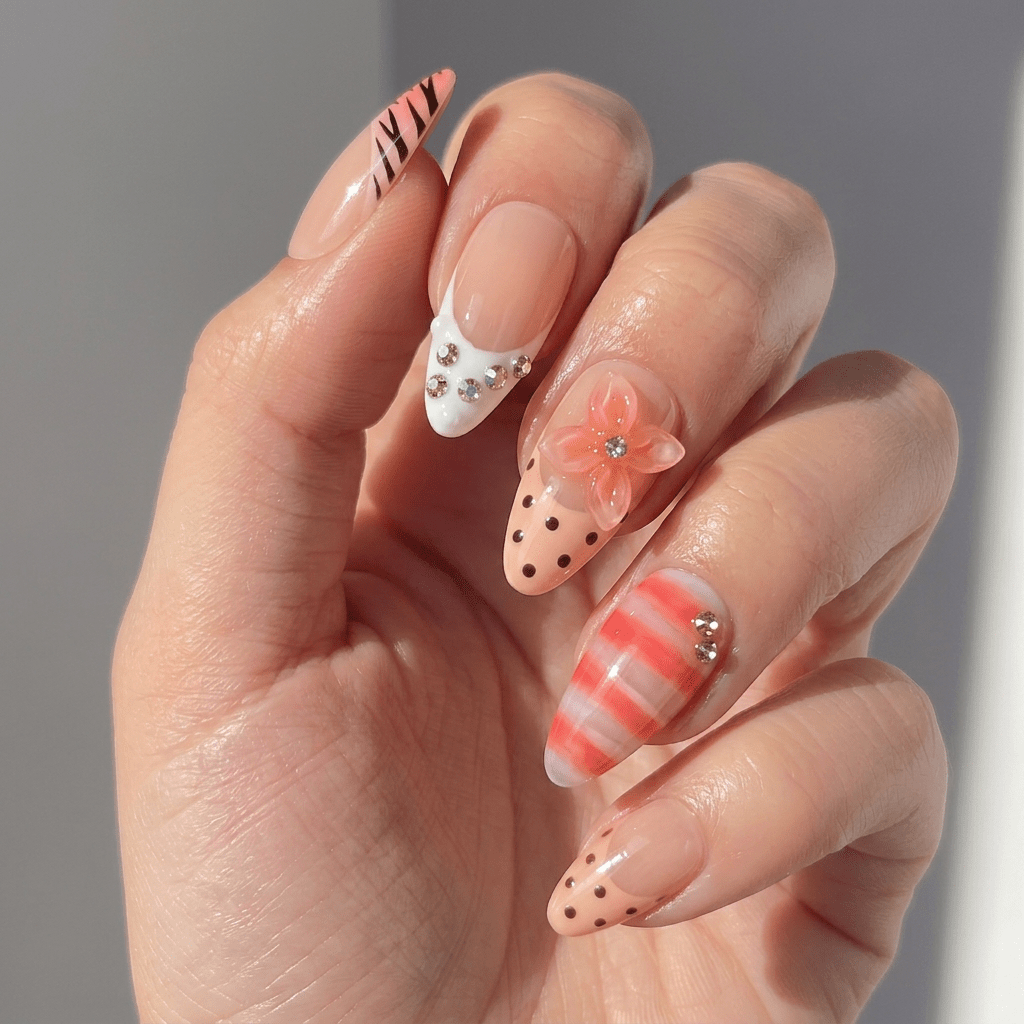 Tiger Blossom press-on nails – hand-painted reusable gel set by Handora