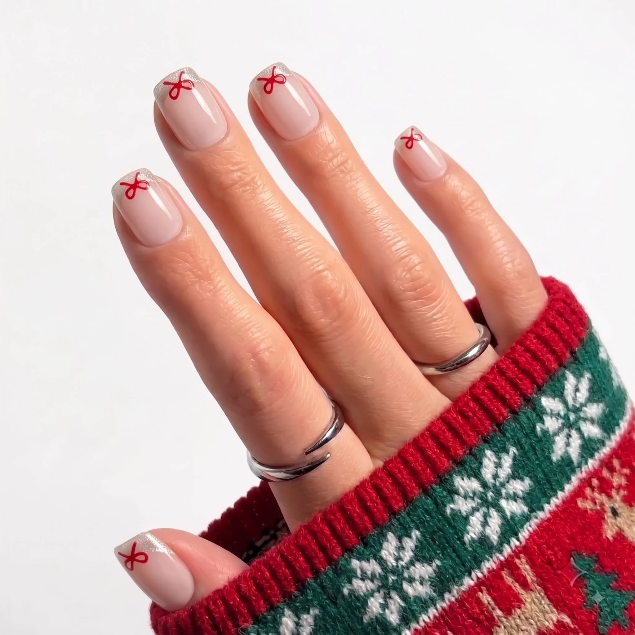 Tiny Bows Christmas press-on nails - design view 5 by Handora Nails