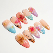 Tropical Bloom floral nail design – handmade press-on nails by Handora