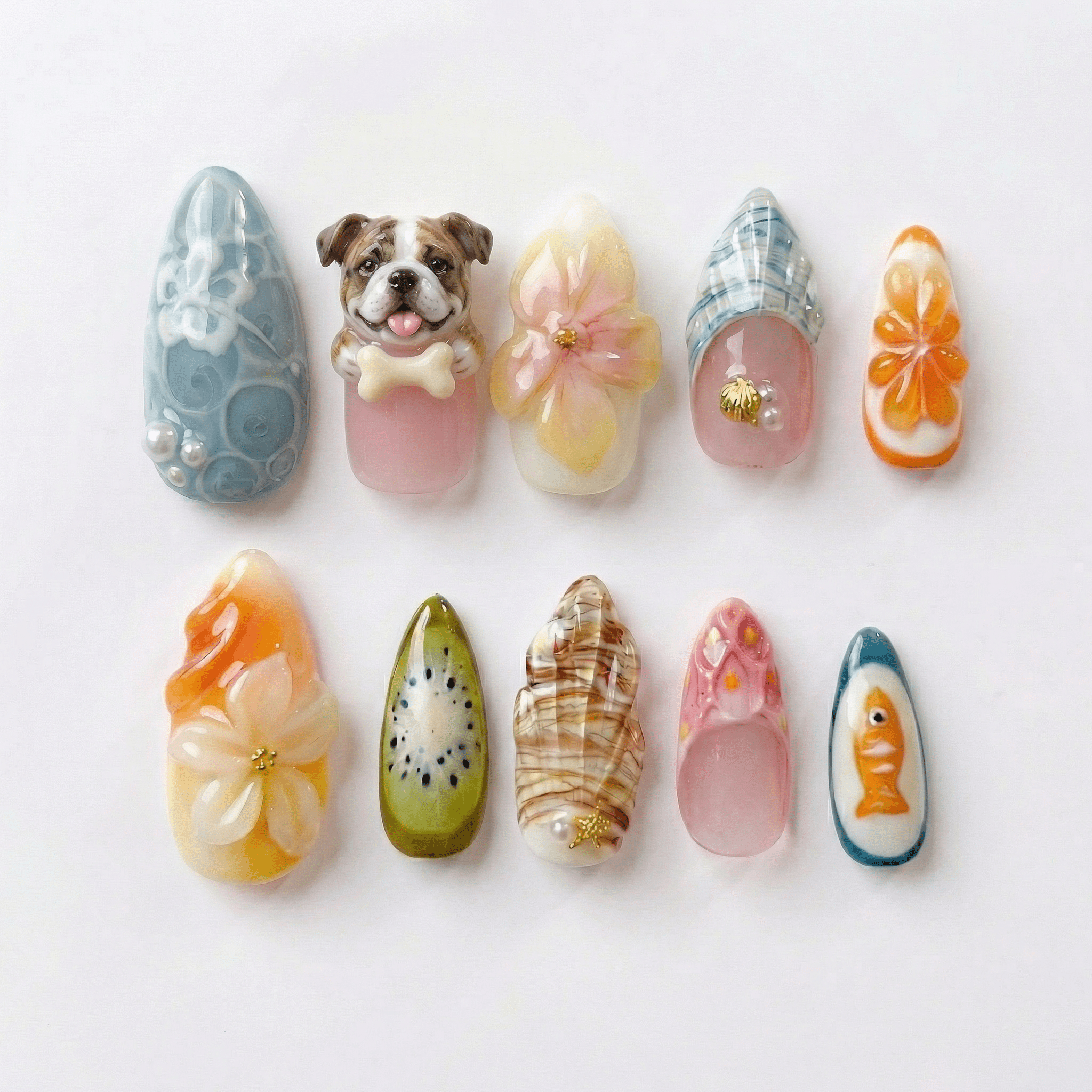 Tropical Dog - Handora Nails - 3d press on nailsanimal nailsCustom Dog